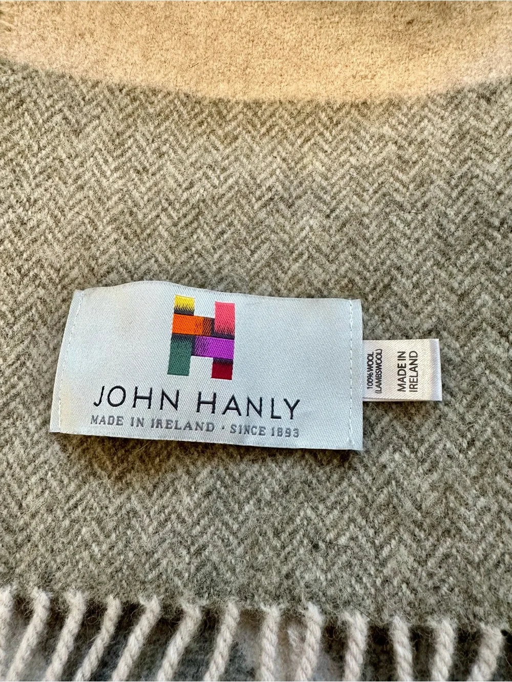 John Hanley Green Striped Throw 100% Lambs Wool from Ireland